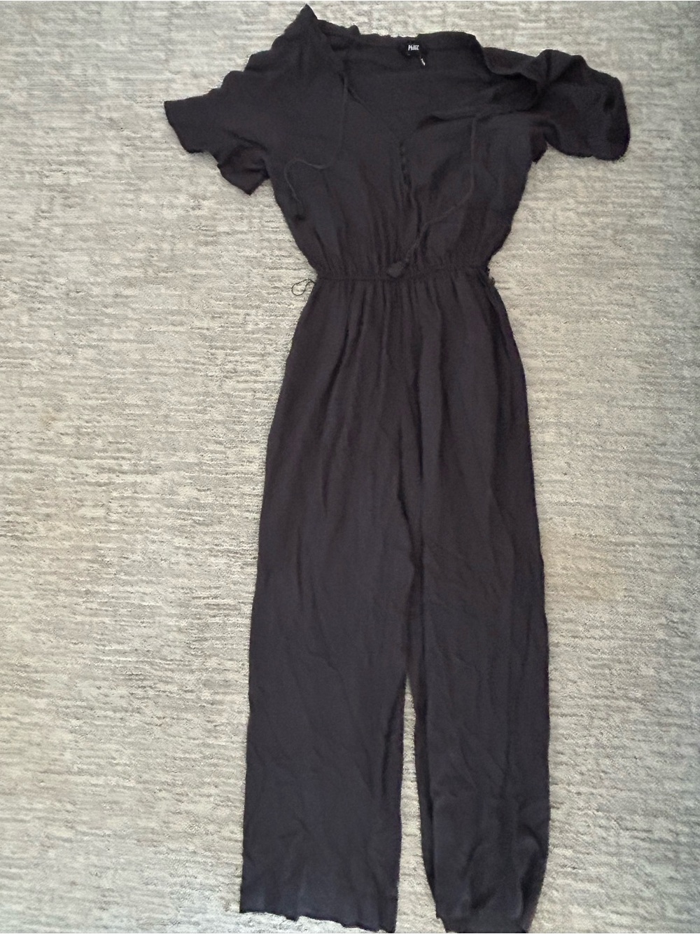 PAIGE Black/Dark Navy Blue Short-Sleeve Drawstring Jumpsuit